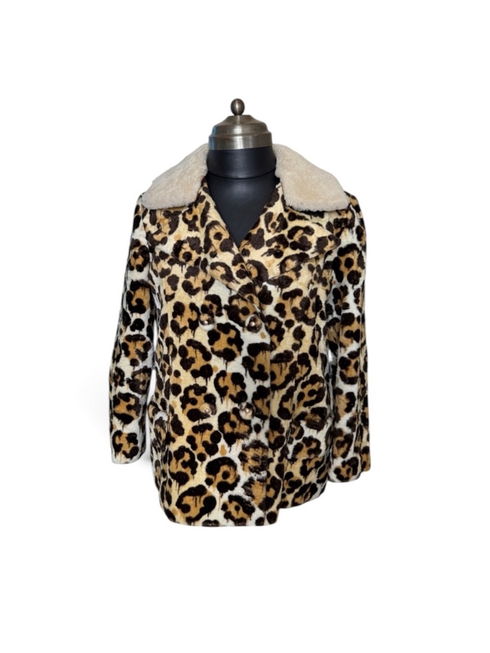 Leopard Print Faux Fur Coat with Shearling Collar - Women's